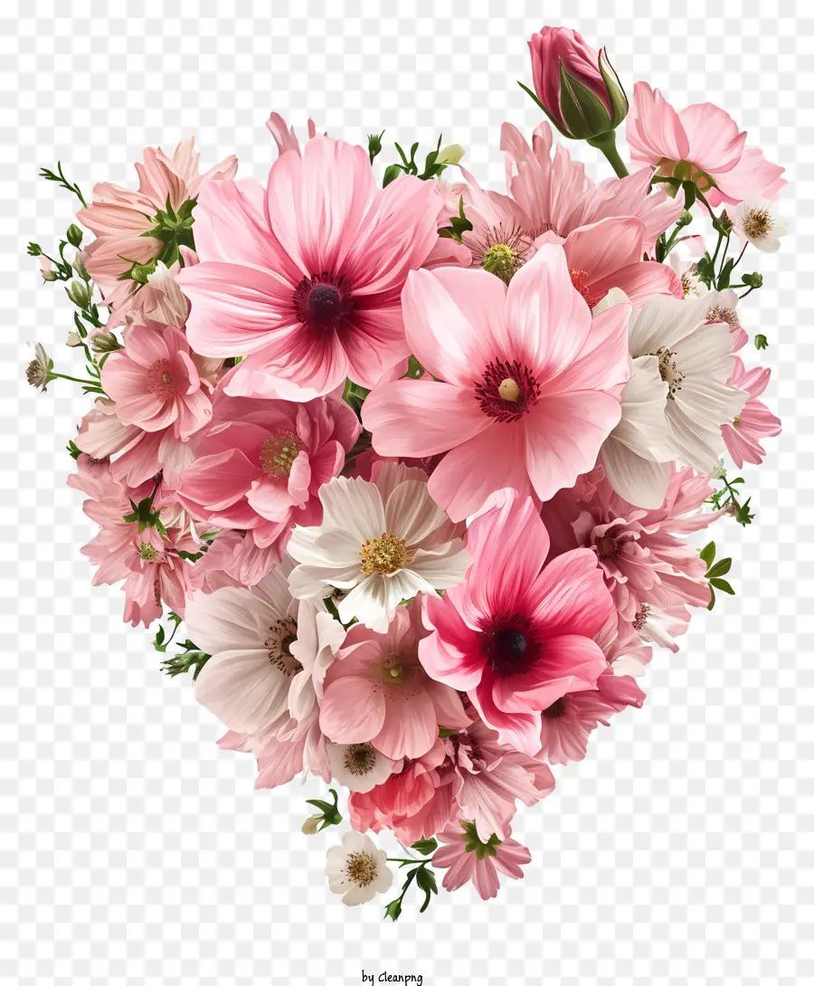 Herzform - Symmetrisch herzförmige Blumenarrangement in Rosa und Weiß