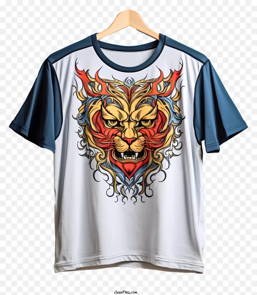handgezeichnete Stil T -Shirt Stammes Tiger Hemd Tiger Gesichtsdesign heftiger Tiger Illustration Flammen Mund Tiger - Tigerbild im Stammesstil mit Flammen