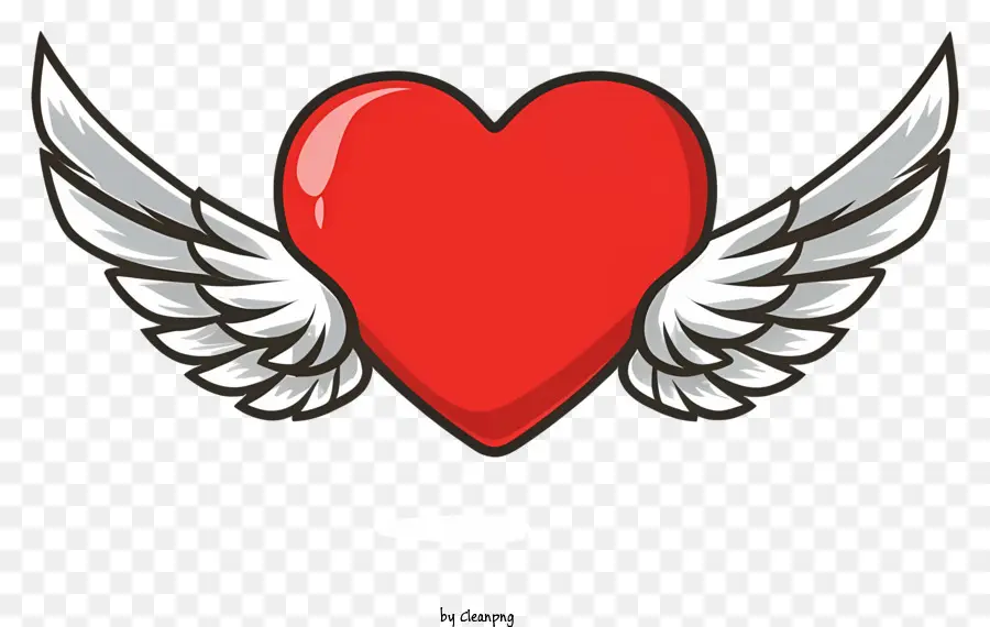 Herz Silhouette - Rotes Herz mit weißen Flügeln in Bewegung