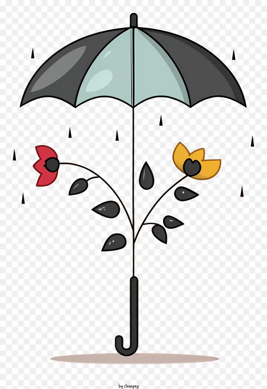 Cartoon ombrello fiore nero ombrello rosa e bianco - Ombrello rosa e bianco con fiore a terra