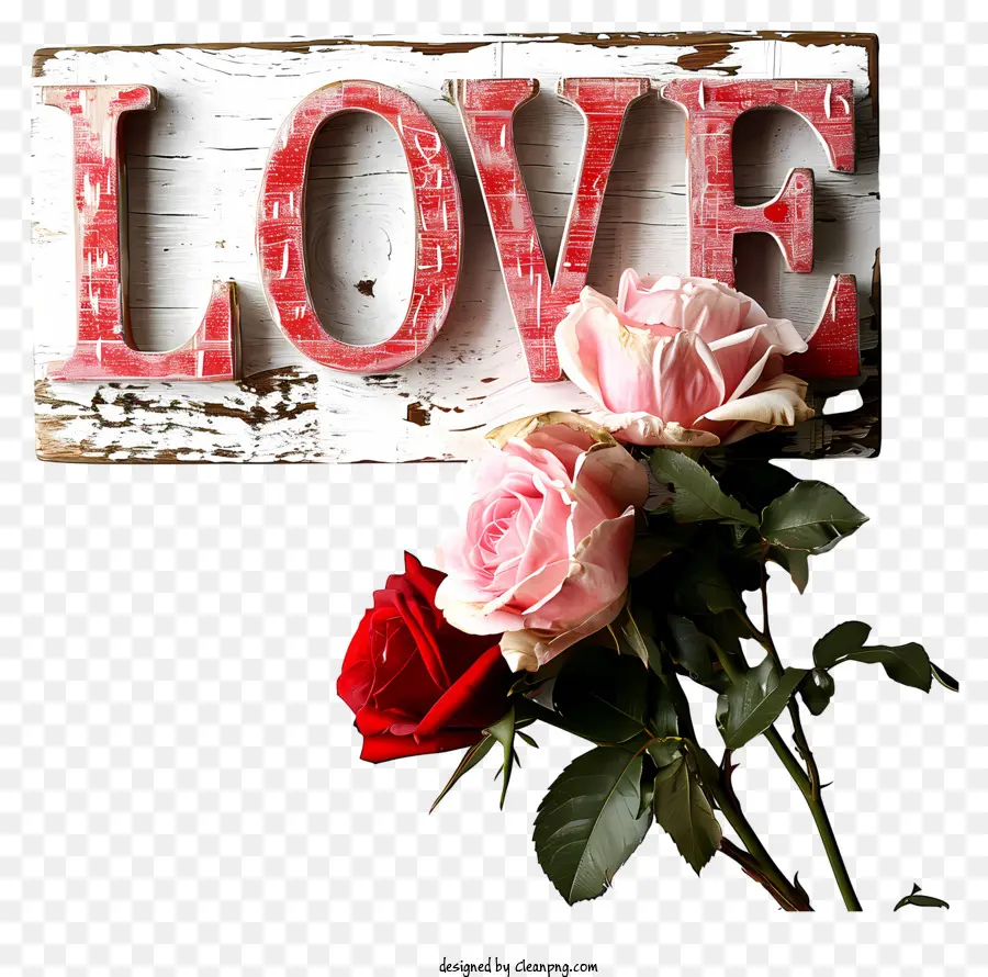 LIEBE registrieren - Romantisches Bild des 'Liebesschilds mit Rosen