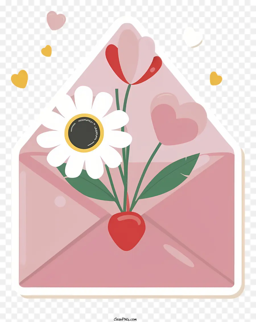 Bordo rosso - Inviluppo del cuore rosa con fiori, biglietto di auguri chiuso