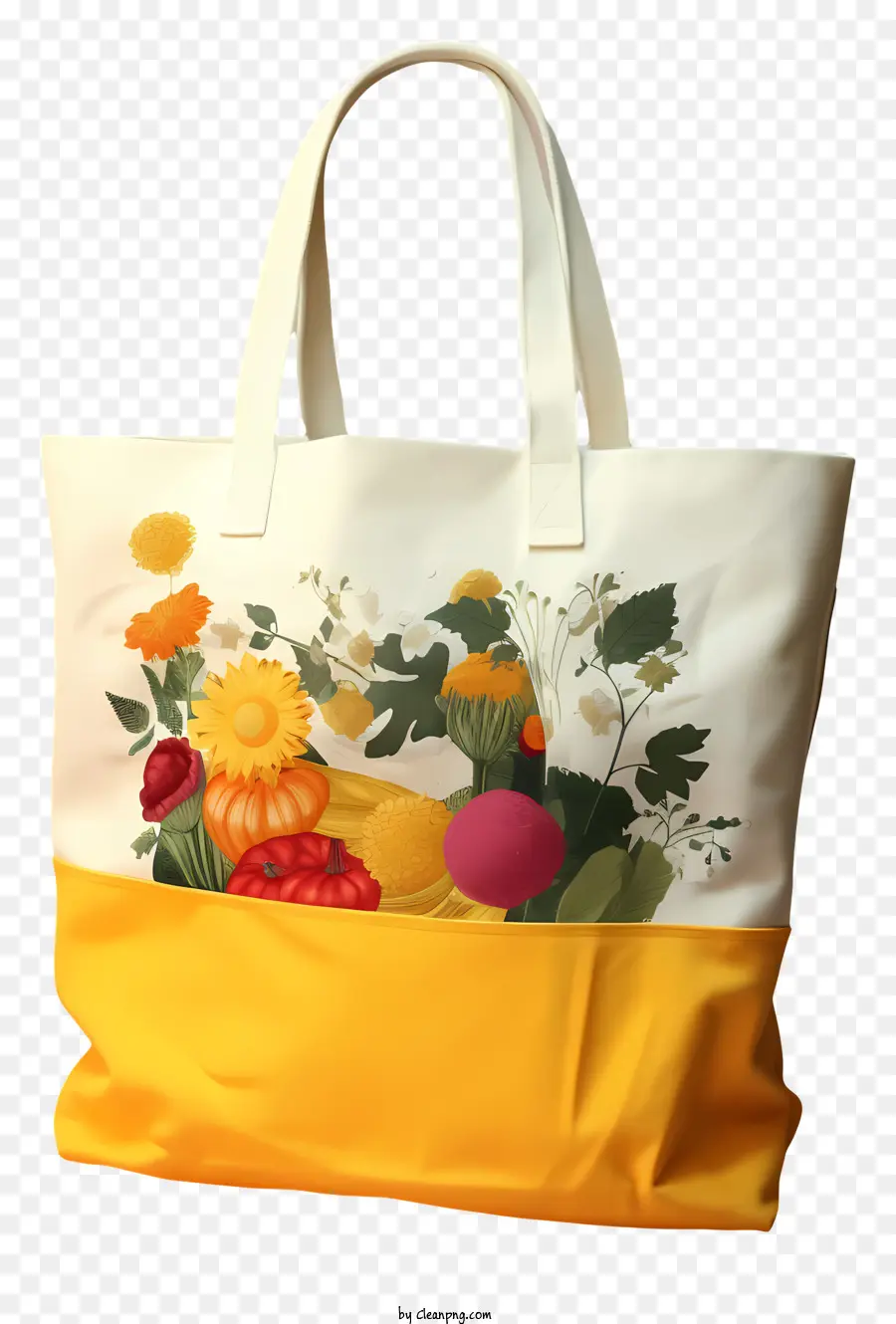Öko -Stofftuch -Einkaufstasche Blumenbeutel Großer Einkaufstaschen Weiße und gelbe Einkaufstasche Blumendrucke - Große Blumen -Einkaufstasche mit schwarzen Griffen