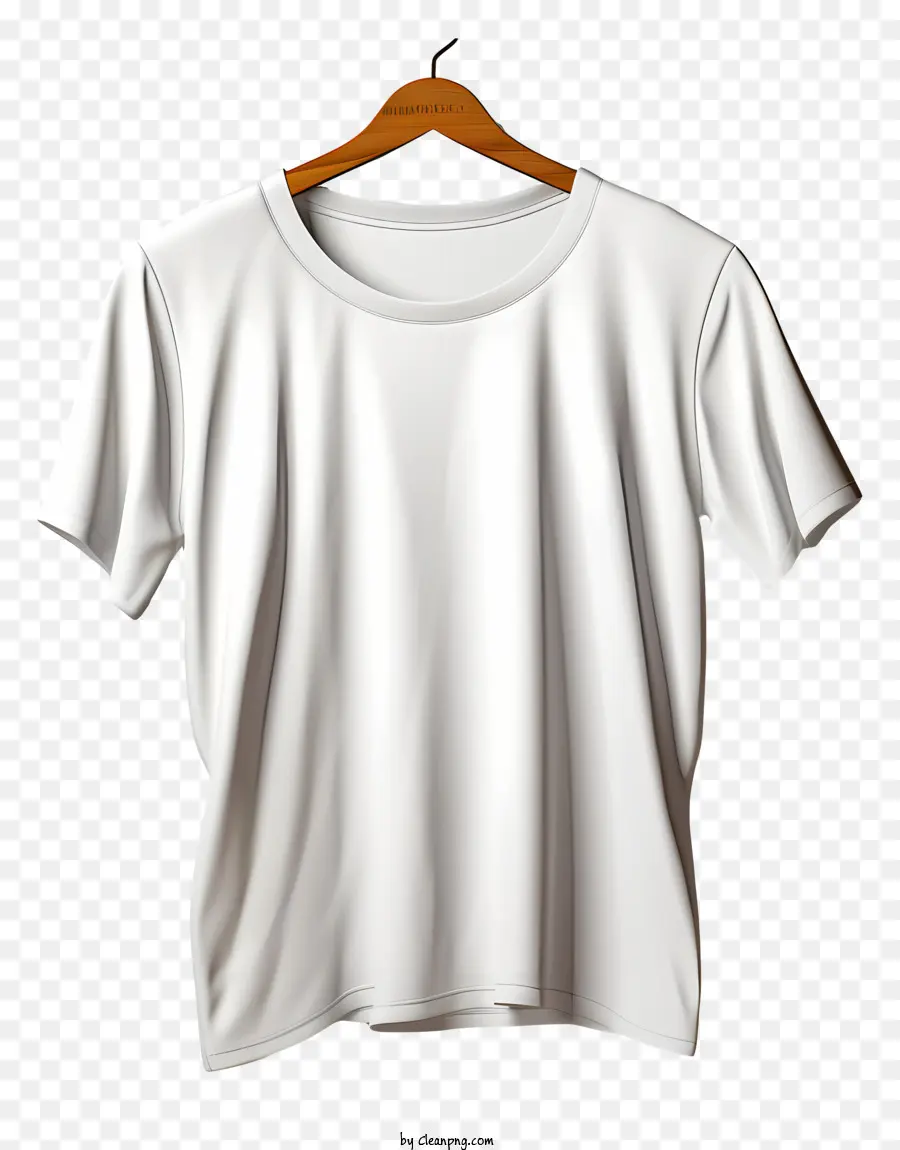 flat style t shirt on cloth hanger white t-shirt wooden hanger plain design round neckline