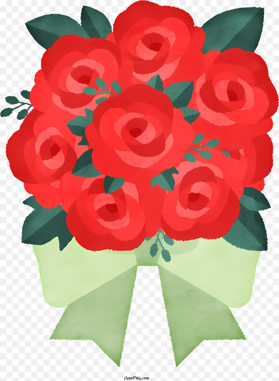 Rote Rosen - Gut beleuchtetes Bild von roten Rosen mit grünem Band