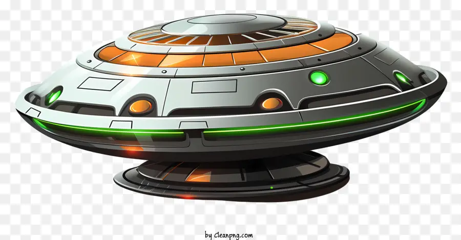Cartoon UFO Spaceship Futuristic Futuristic Space Travel Alien Spaceship Technology - Spaceship futuristico a forma di piattino con luci verdi che si sollevano