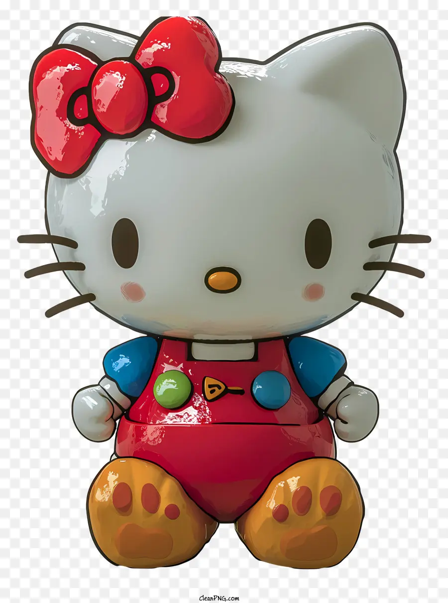 Mascotte Hello Kitty in stile 3D realistico Hello Kitty Toy Red and White Outfit Great Bow Sormi - Immagine ravvicinata del sorriso giocattolo Hello Kitty