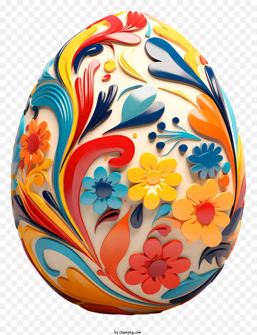 Osterei - Lebendiges, blumiges Design auf glattem, glänzendem Ei