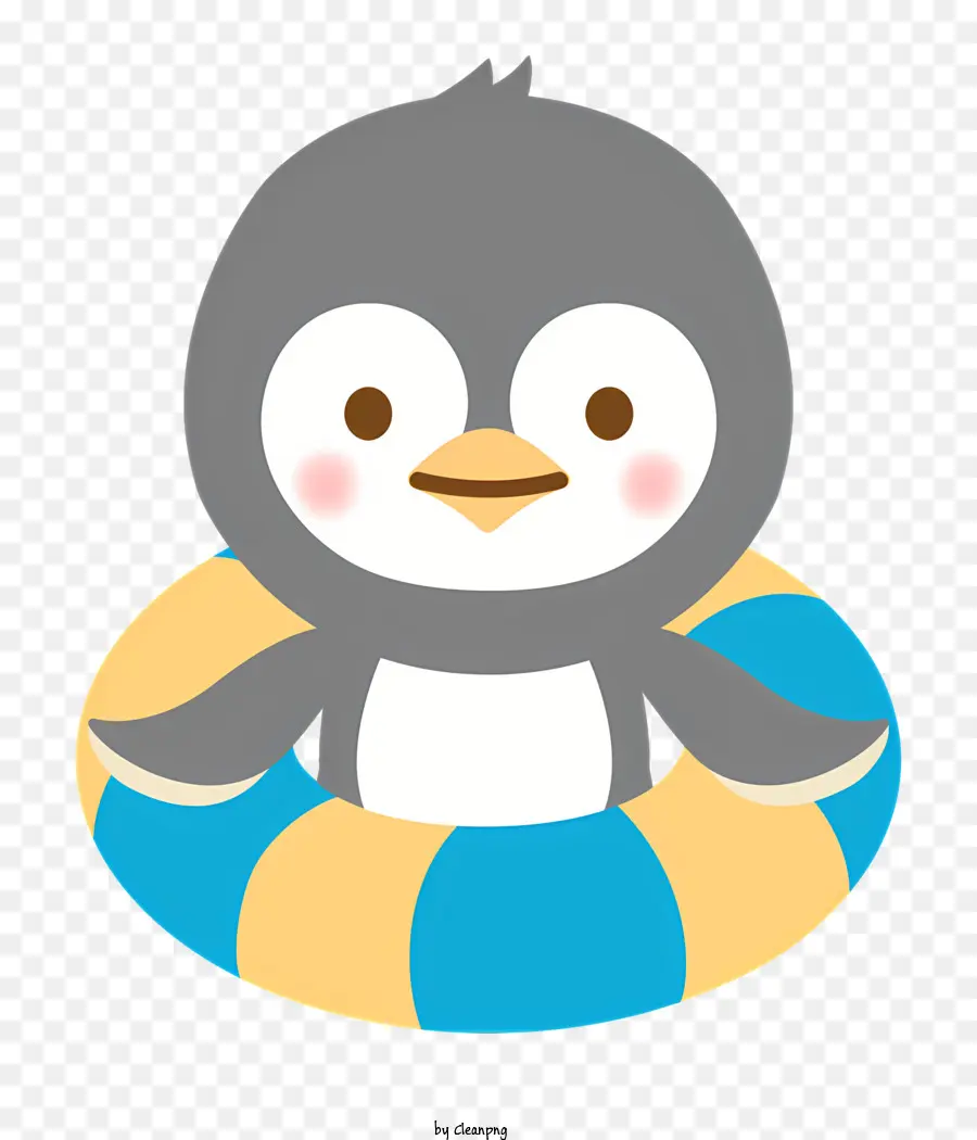 Bildungscartoon Penguin Lebensring aufblasbarer Ring Pinguin ruhen - Penguin ruht auf aufblasbarem Ring in ruhigem Wasser