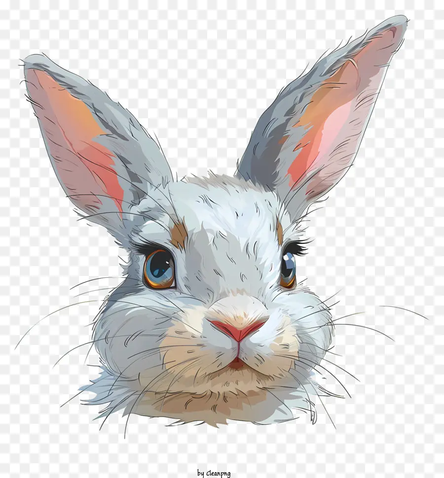 viso coniglietto Occhi marroni di coniglio bianchi Naso nero Bocca nera - Immagine realistica del viso di un coniglio bianco