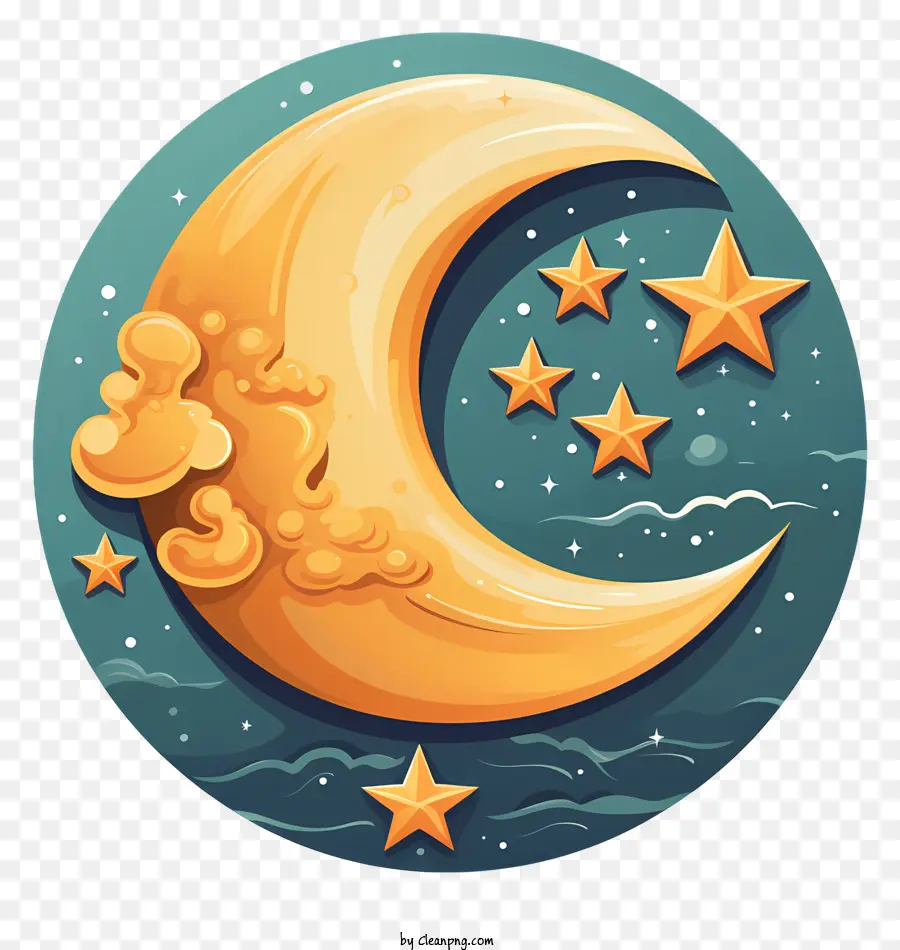 Luna crescente - Luna a mezzaluna arancione brillante circondata da stelle