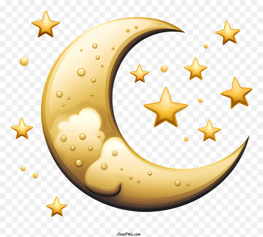 Luna crescente - Golden Crescent Moon con stelle, bolle; 
Ambiente mistico, femminile, celeste