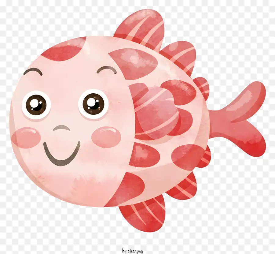 Cartoon Cartoon Fisch rot und weiße Tupfen schwarz -weiße Polka -Punkte lächelnder Fisch - Zeichentrickfisch mit geolka Punkten lächelnd und schwebend