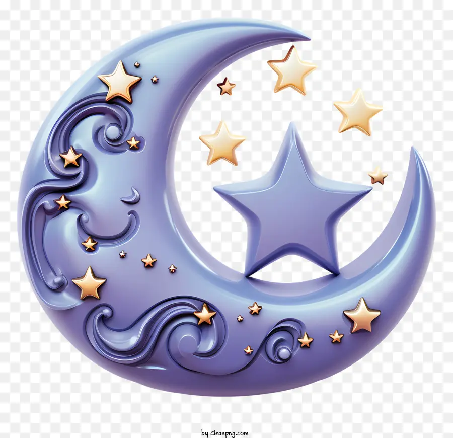 Luna crescente - Moon a mezzaluna blu circondata da stelle dorate