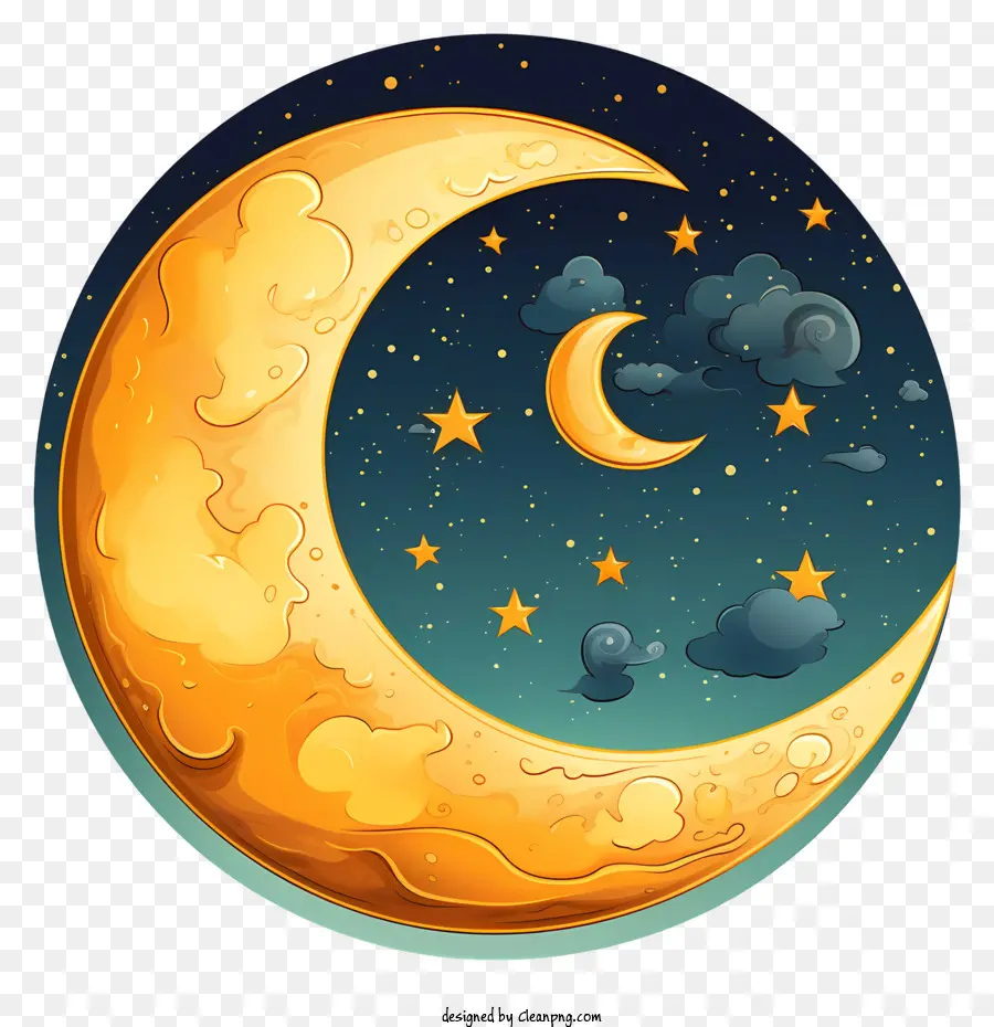 Mond und Sterne - Buntes Vollmond mit Wolken und Sternen