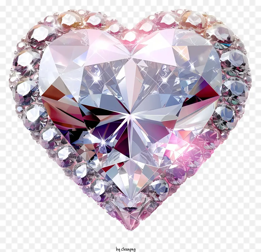 Realistischer Valentinstag Herz Diamant Herzförmiges Diamant-Diamantschmuck rosa und weiße Diamanten natürlicher Diamant - Herzförmiger Diamant mit umliegenden rosa und weißen Diamanten