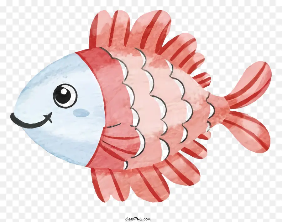 Cartoon rosa Fisch lächelnd Fisch Aquarellkunst süßer Fisch - Lächelnd rosa Fisch mit weißem Schwanz