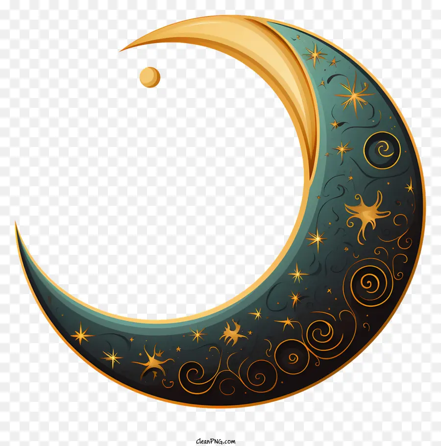 Luna crescente - La luna mezzaluna metallica d'oro e d'argento con stelle