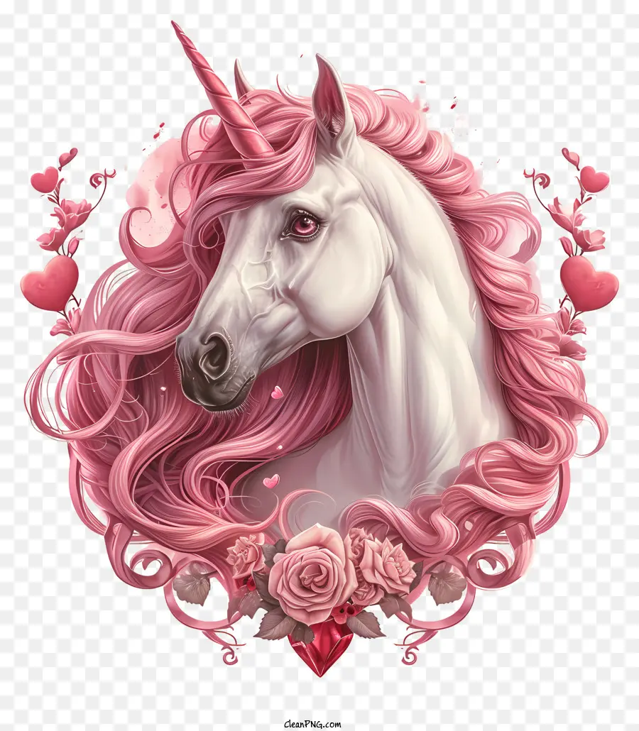 a forma di cuore - Unicorno bianco tranquillo con criniera a forma di cuore