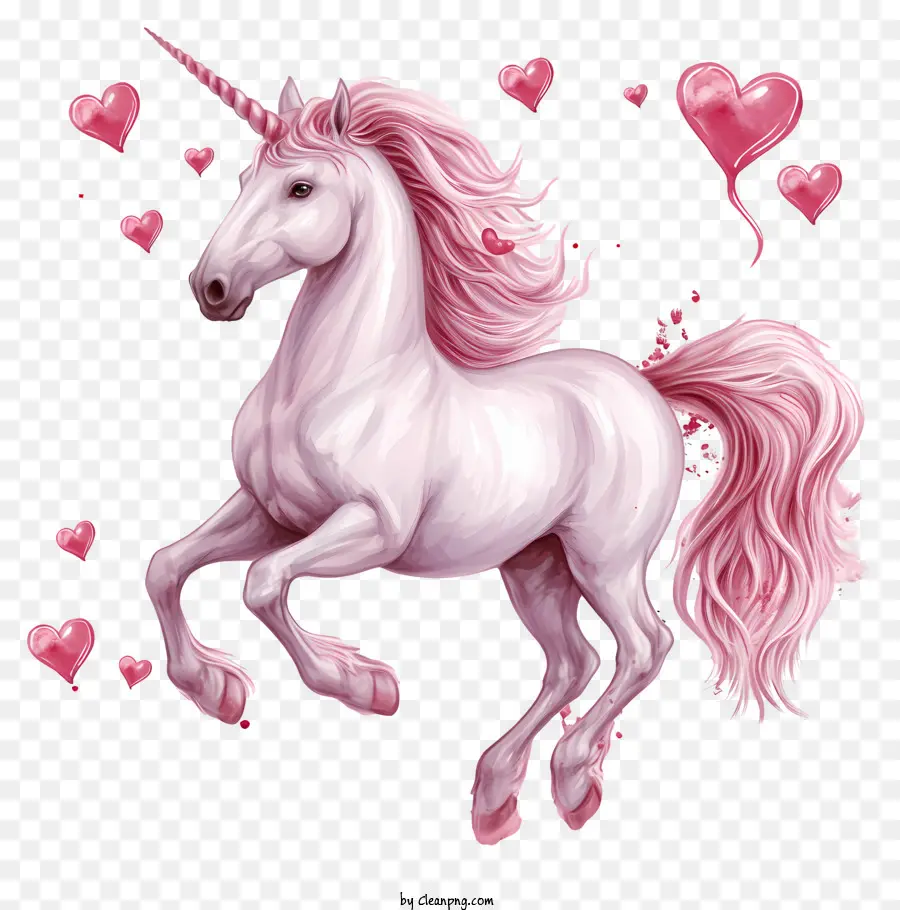 Valentine Unicorn Pink Unicorn Bella gioia bellezza - Bellissimo unicorno rosa circondato da cuori rosa