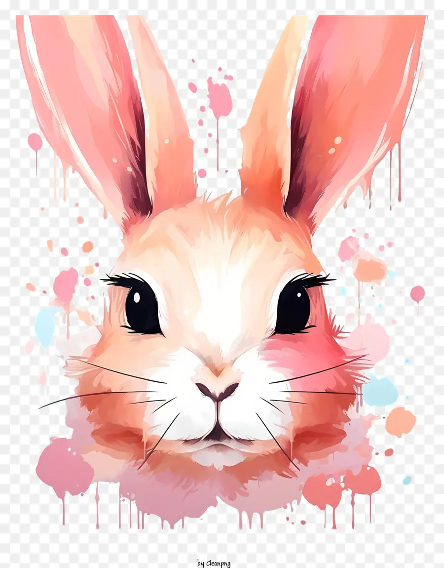 Aquarellhasen Gesicht süß - Buntem bemaltes Kaninchen mit süßem verspieltem Ausdruck