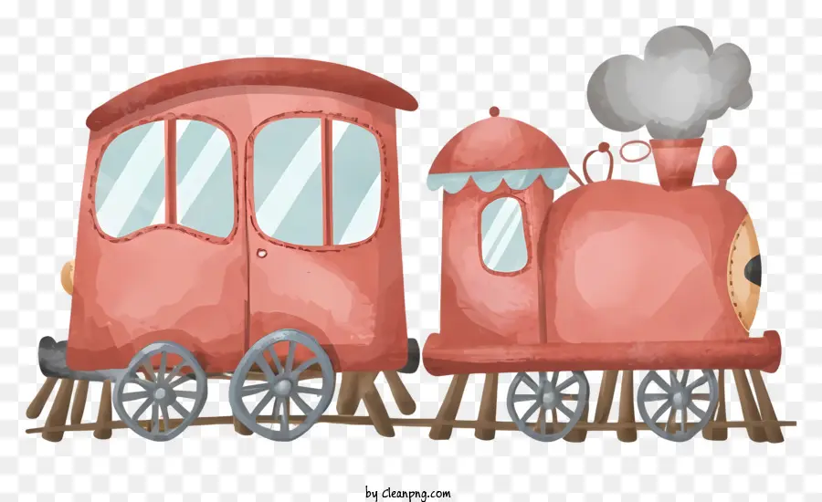 finestre con tetto ridotto di treno giocattolo da cartone animato - Treno giocattolo rosa con tetto rosso e finestre