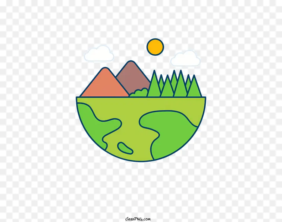 biểu tượng cảnh quan núi cây núi nhỏ - Phong cảnh núi với cây, hồ, mây, ánh sáng mặt trời