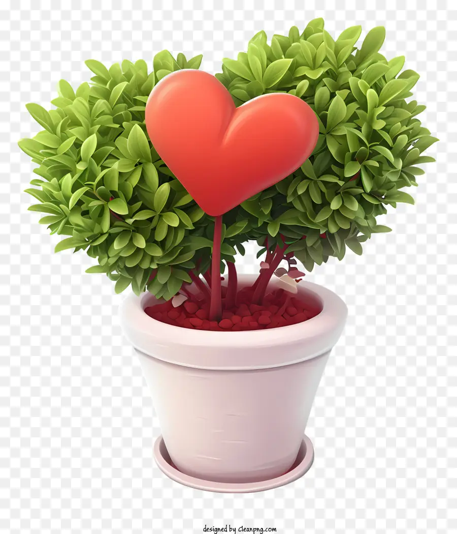 Isometrischer Stil Valentinstag pflanzt pflanzlich herzförmige Pflanze Rotherz - Topfpflanze mit Herzform auf schwarzem Hintergrund