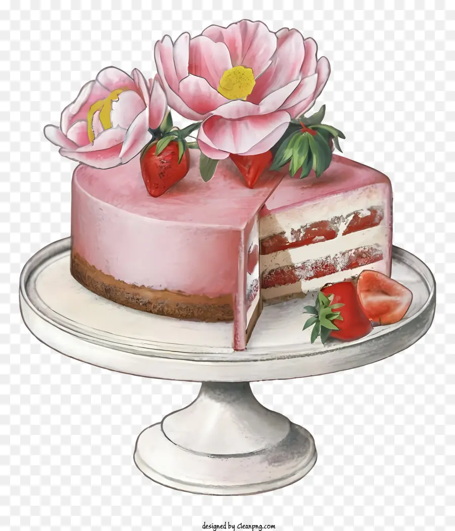 Crema di crema rosa cartone animato glassa di panna alla fragola glassata torta - Torta rosa con glassa di formaggio cremoso e condimenti