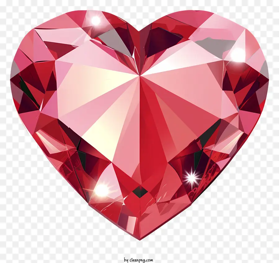 Minimalized Flat Vector minh họa trái tim Valentine kim cương màu hồng đá quý hình trái tim màu trắng tinh thể - Đá quý trái tim màu hồng lấp lánh với tinh thể trắng