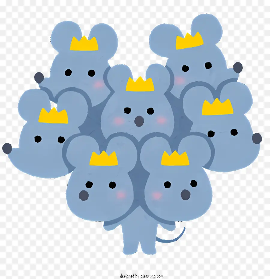 Topi icon blu con gruppo di corone di topi impilati - Topi blu impilati che indossano corone, sorridenti e ben disegnati