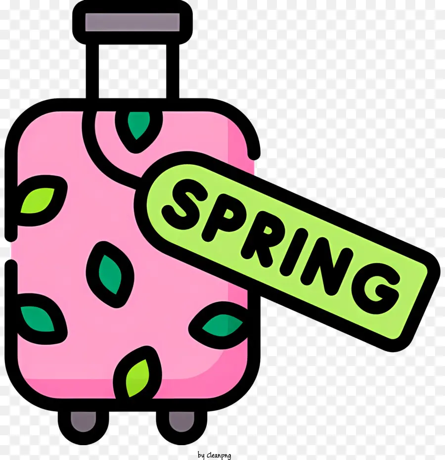 Hành lý du lịch - Vali màu hồng với tay cầm màu xanh lá cây có nhãn 