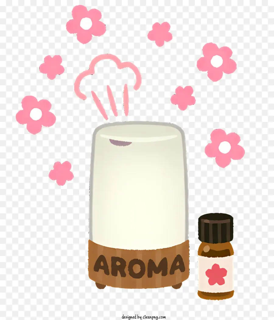Leben aromatische Luftfrischer duftender flüssiger rosa Blumen kleiner Behälter - Kleiner weißer Behälter mit rosa Blüten; 
klare Flüssigkeit; 
kleine klare Glasflasche mit rosa Flüssigkeit; 
wahrscheinlich ein Lufterfrischer