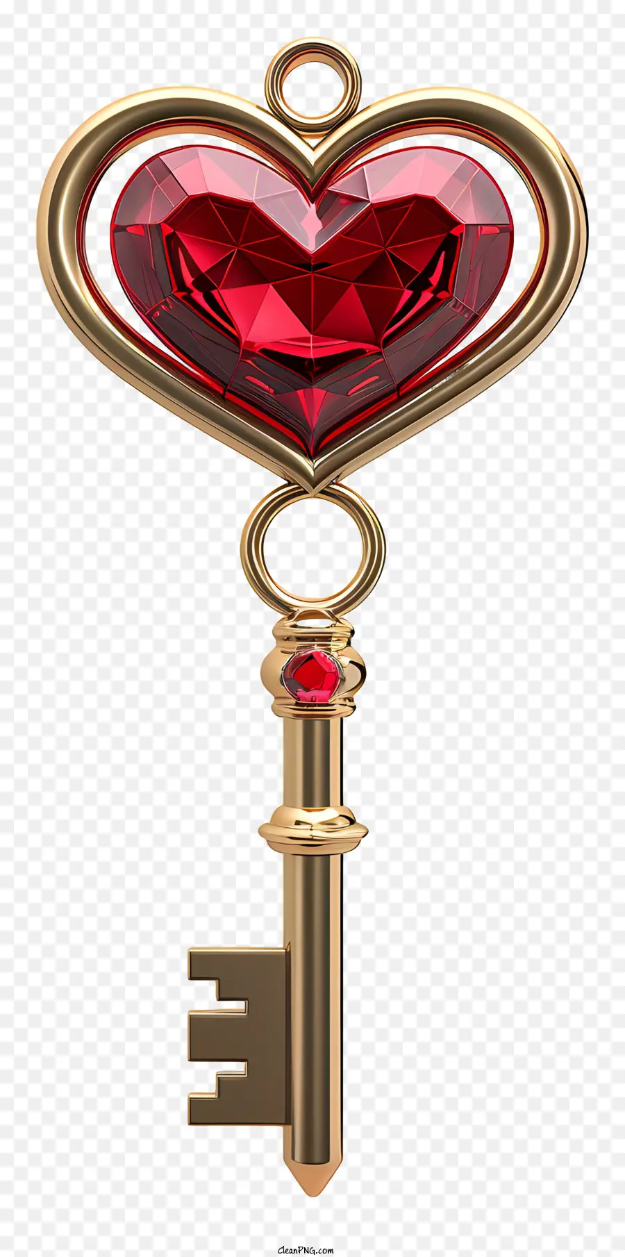 Chiave di San Valentino Key Golden Key a forma di cuore Red Accenti a forma di pietra a forma di cuore - Chiave di cuore dorato con pietra rossa e diamanti