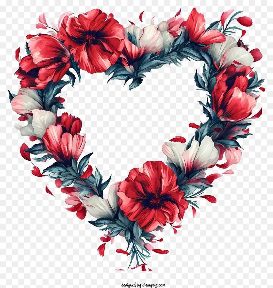 valentine khung - Vòng hoa trái tim hoa màu đỏ và trắng