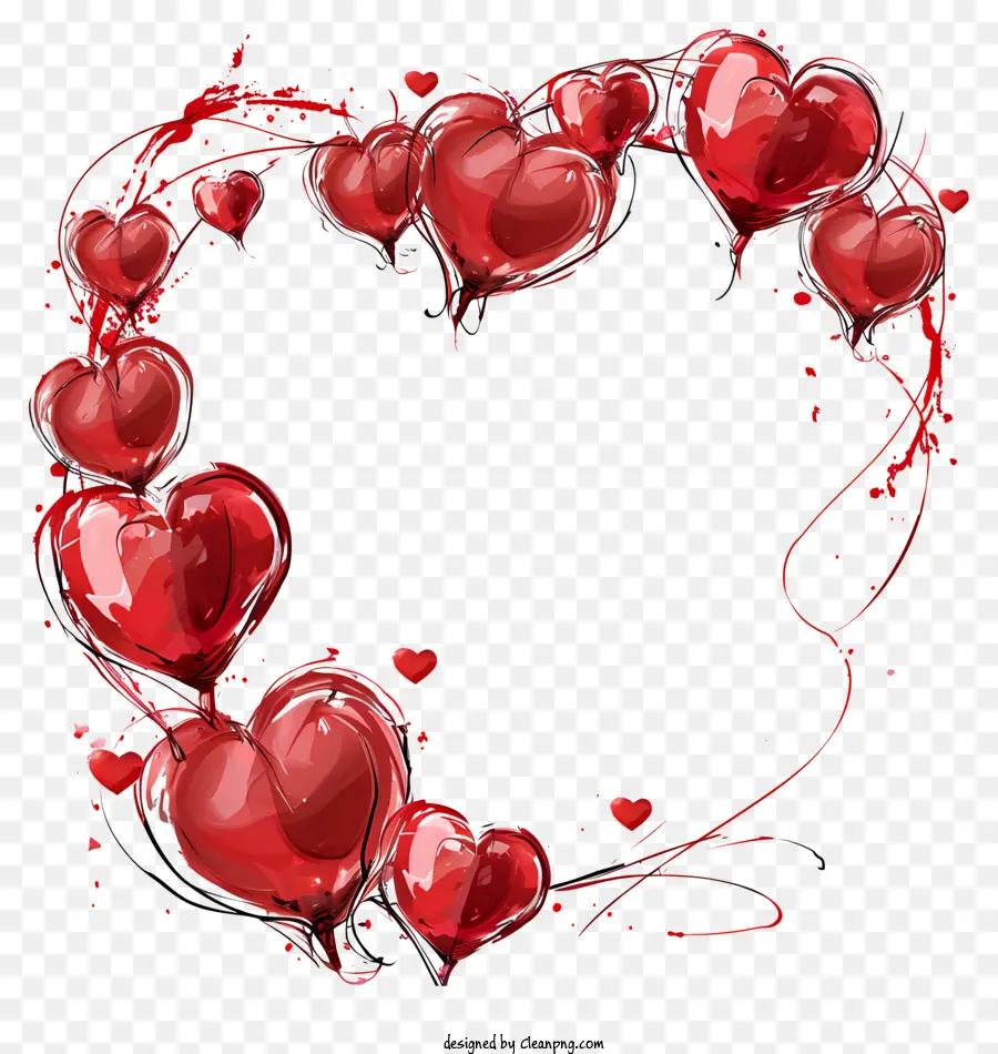 san valentino telaio - Circolo di palloncini a forma di cuore rosso circondato da gocce di vernice