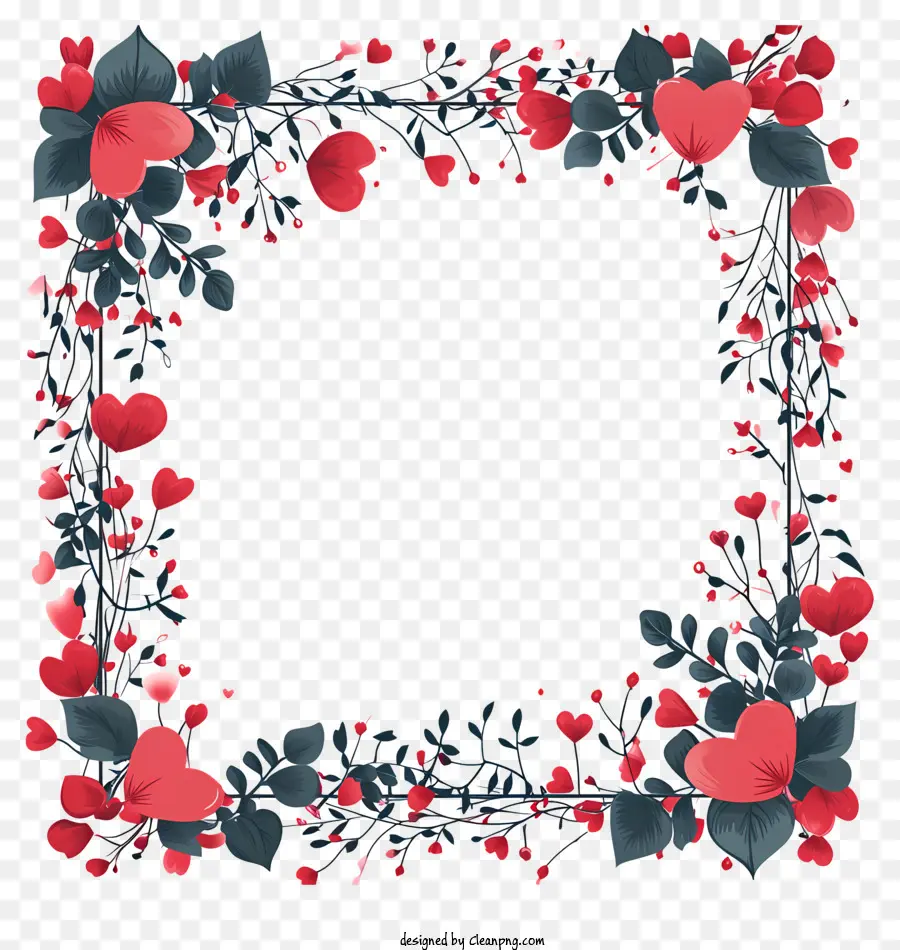 Frame di San Valentino - Farma del cuore rosso e nero con rami