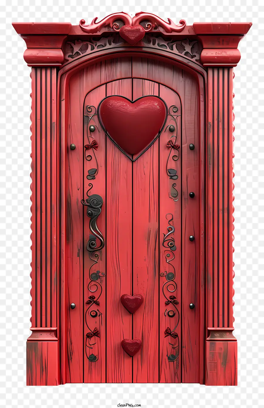 trái tim - Cửa gỗ với trái tim màu đỏ, chạm khắc, mở