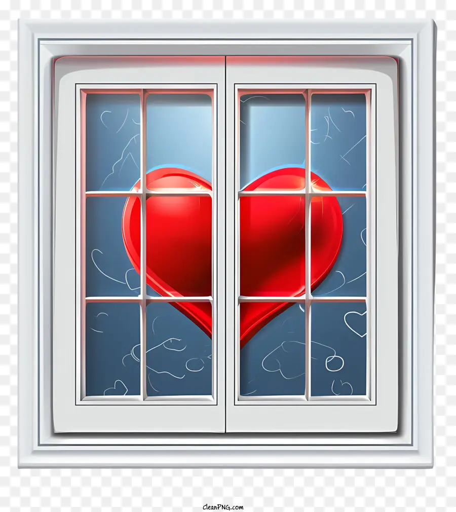 finestra di San Valentino Finestra a forma di cuore Design romantico Design a forma di cuore Finestra bianca e rossa - Finestra a forma di cuore con cornice bianca che brilla brillantemente