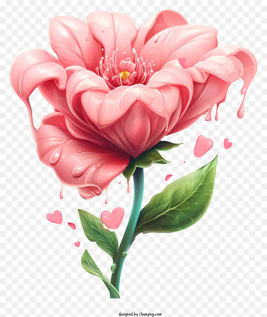 rosa Blume - Romantische rosa Blume mit Herzen und Wassertropfen