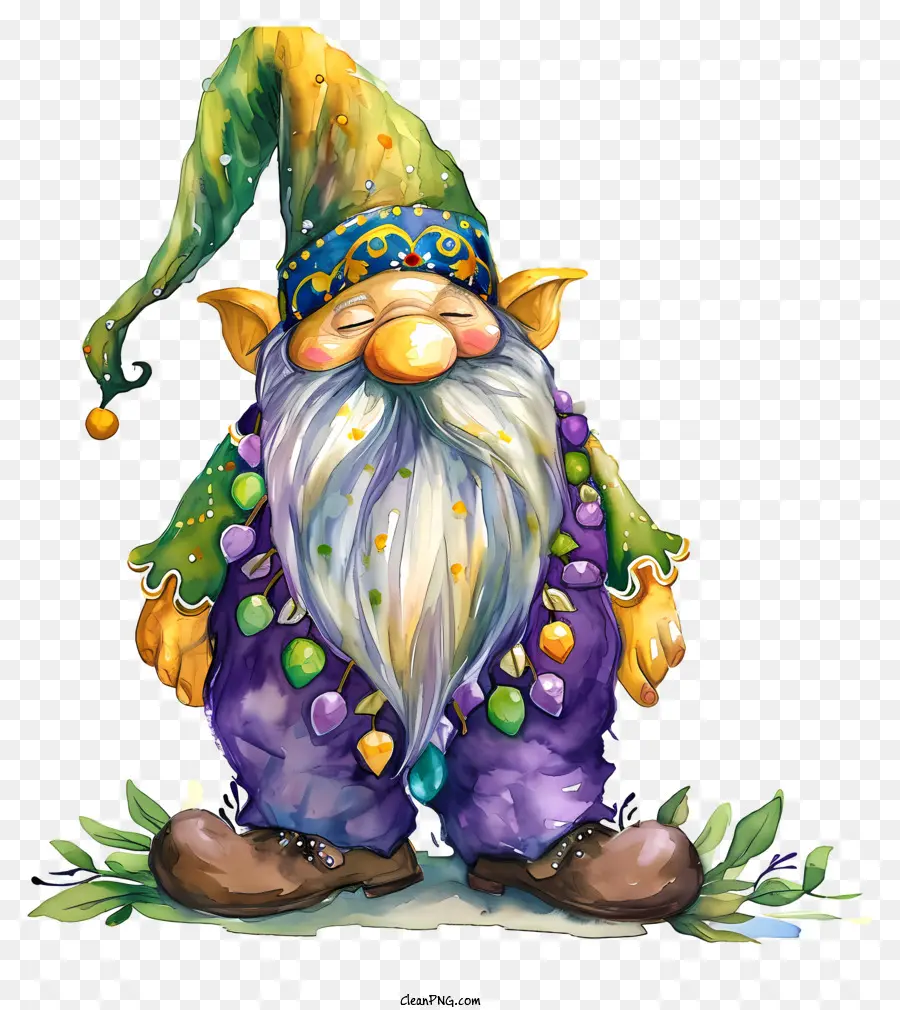 Mardi gras gnome gnome mũ áo sơ mi dài tay - Gnome vui tươi mặc mũ và áo choàng màu xanh lá cây