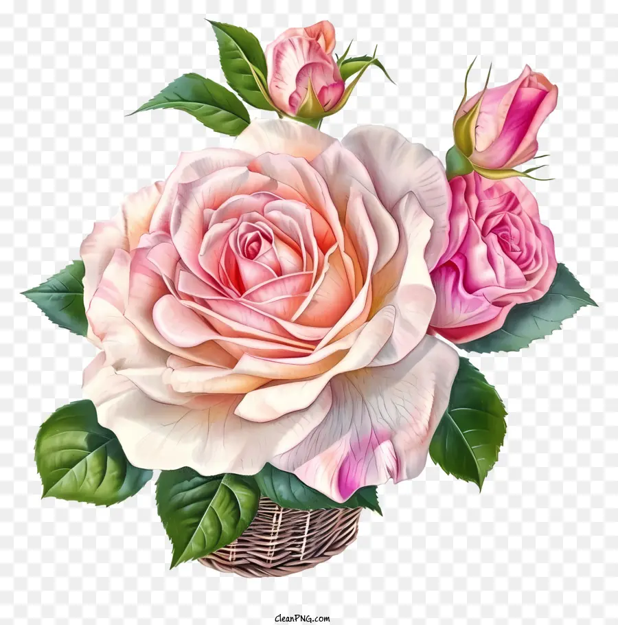 rosa Rosen - Strauß rosa Rosen im gewebten Korb