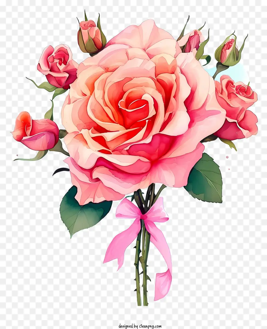 hoa hồng - Hoa hồng hồng trong bó hoa với cây cung màu hồng