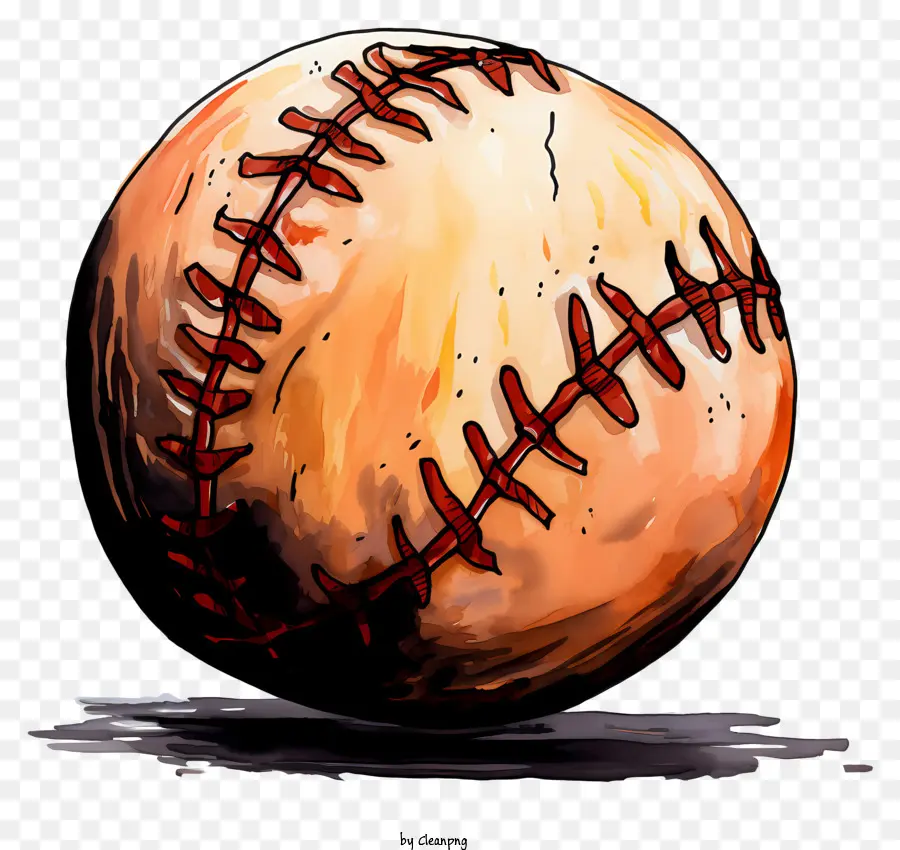 Aquarell Baseball Keywords Baseball erschöpft schmutzig - Abgenutzter brauner Baseball auf dunkelschwarzen Hintergrund