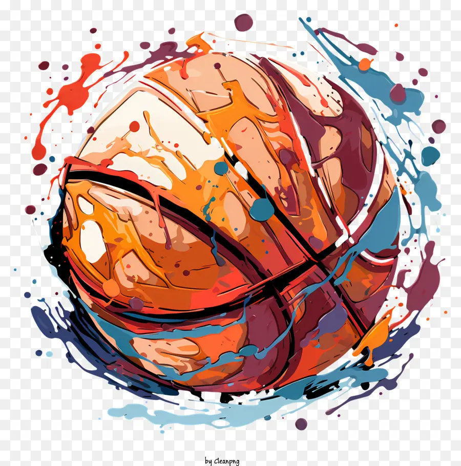 mehrfarbige Farben Baseball -Basketballfarbe Splatters Flecken lebendig - Lebendiger, energischer Basketball mit farbenfrohen Farbspritzen