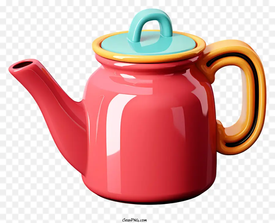multicolored paints watering can red teapot yellow handle black background rounded shape
