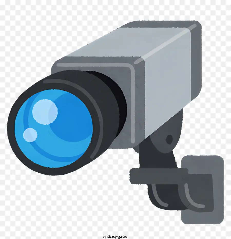 Symbolüberwachungskamera Schwarz Kamera Blaues Objektiv Metallpol - Überwachungskamera: Schwarz mit blauer Objektiv, Metallstange, quadratische Platte