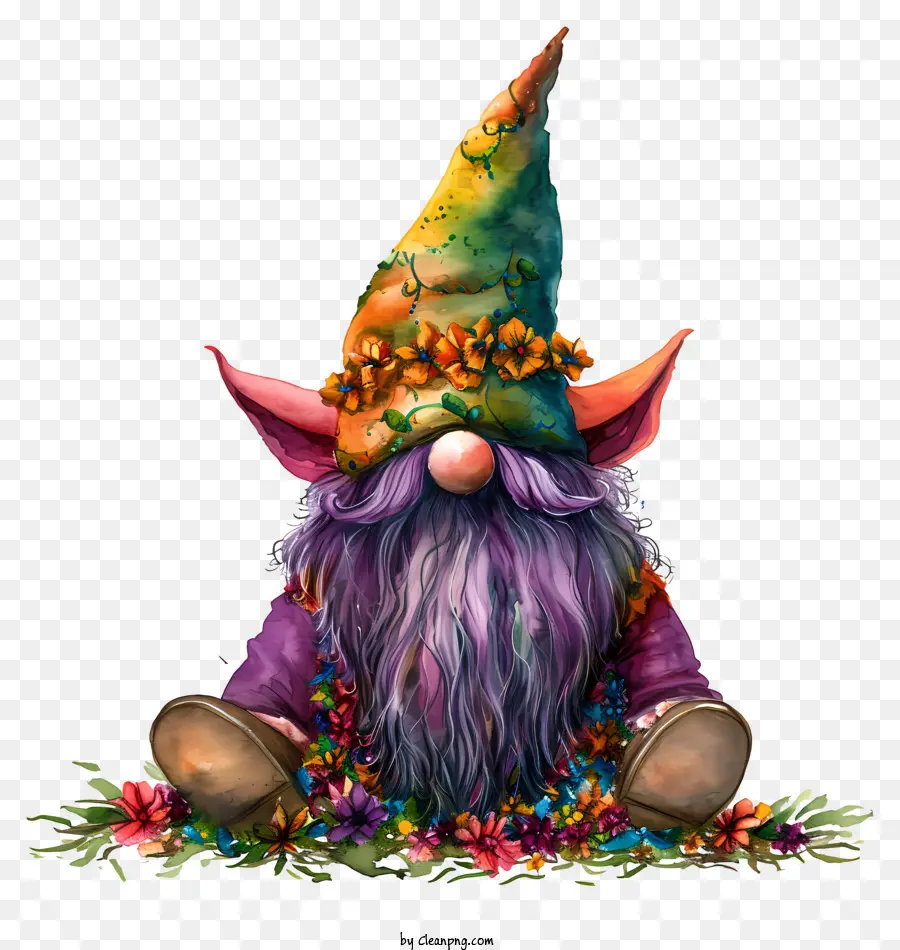 hoa vương miện - Gnome đầy màu sắc đội mũ và vương miện hoa