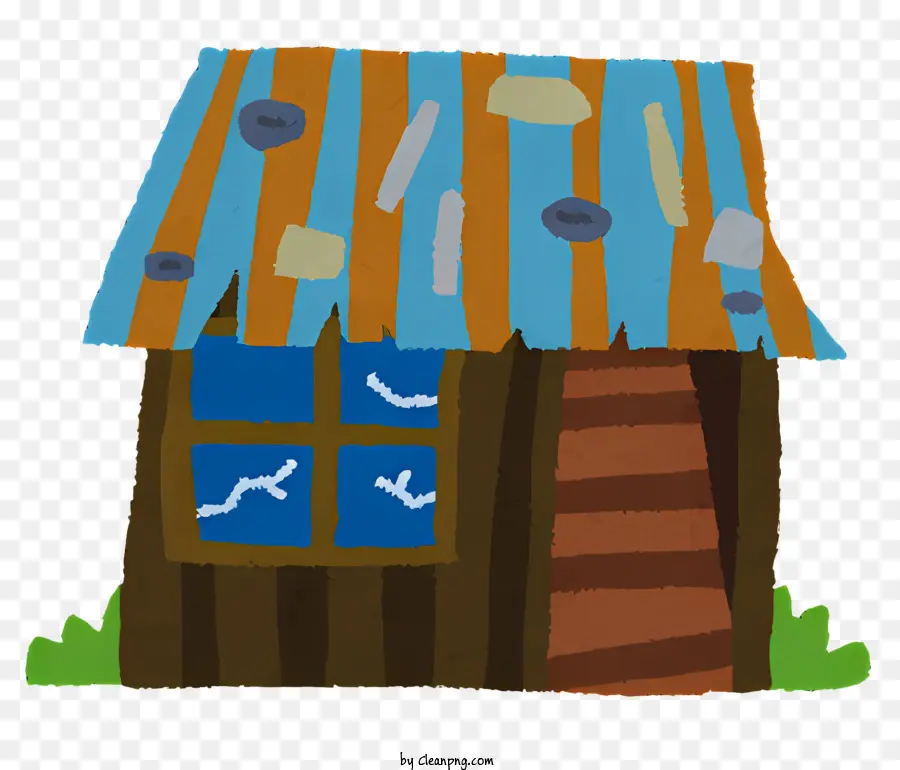 lá cọ - Túp lều gỗ nhỏ với mái nhà và ống khói