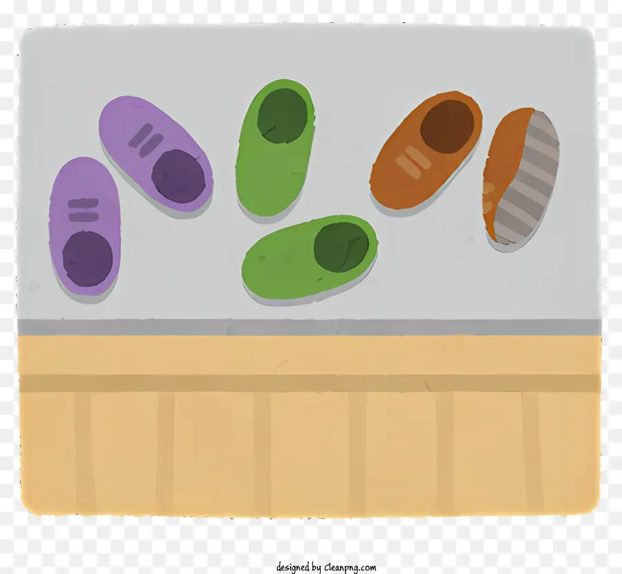 Icon Bunte Schuhe Schuhkollektion braune und grüne Schuhe Cartoon Schuhe - Farbenfrohe Schuhe, die im spielerischen, karikaturartigen Stil arrangiert sind
